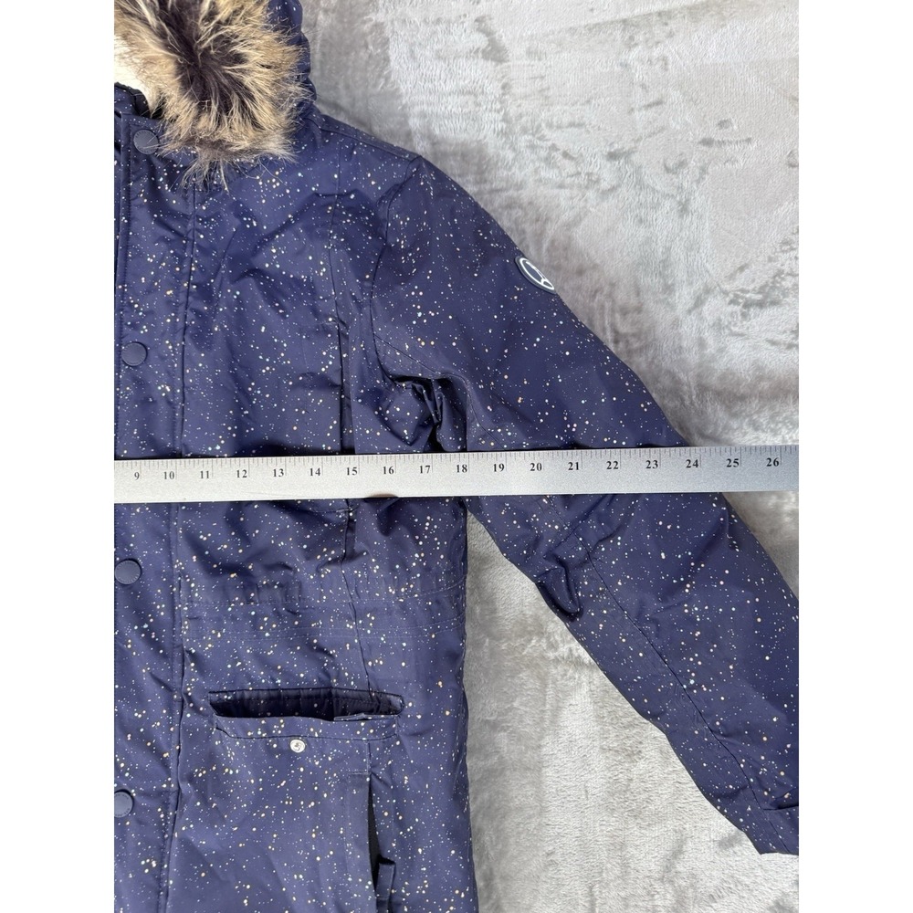 Girls Lands'End Lg (10/12) Navy Zip Up Faux Fur Lined Hooded Parka FLeece Lined - Picture 3 of 6
